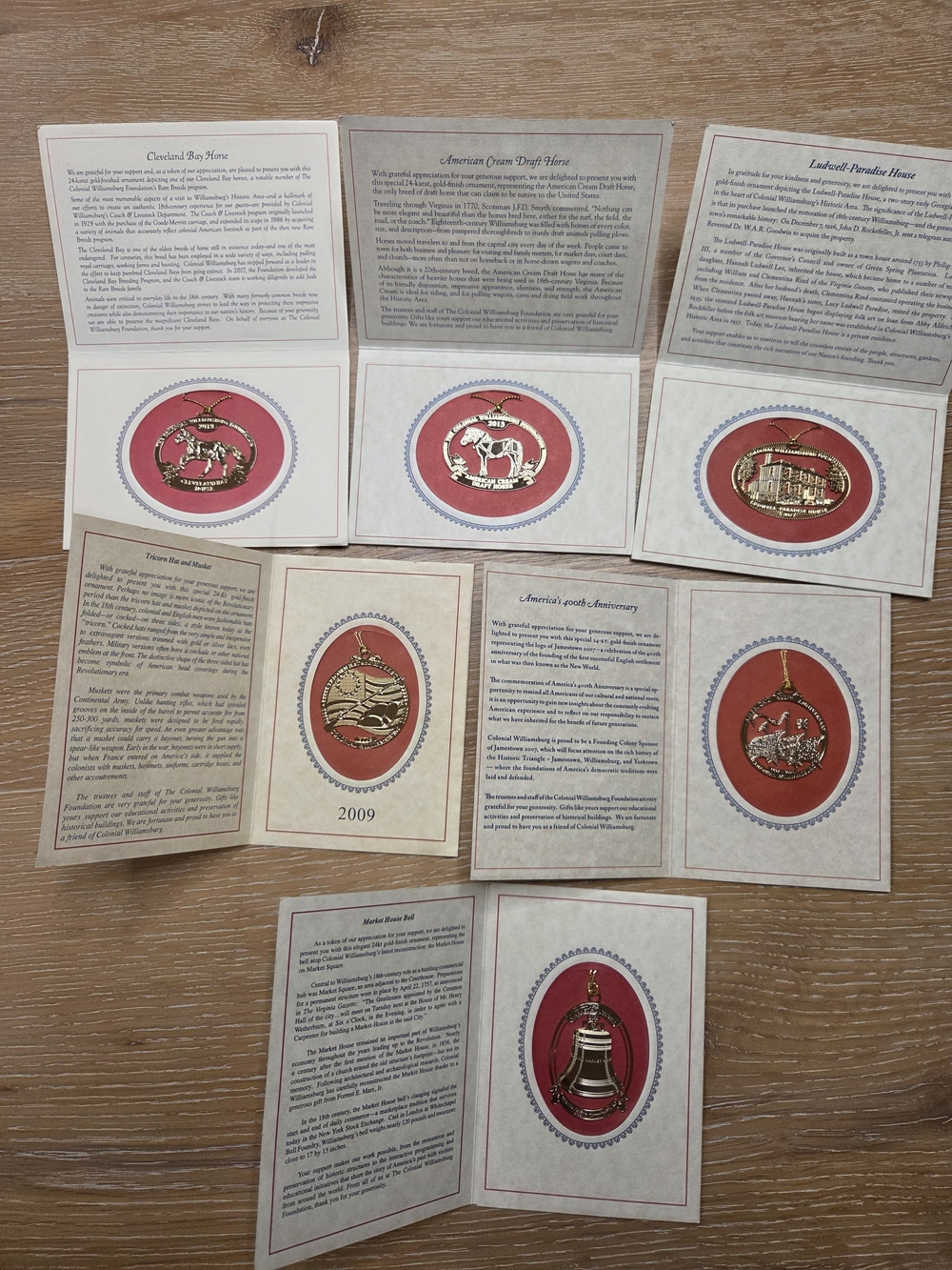 Collectible 6 Gold-plated Ornament Cards By Colonial Williamsburg